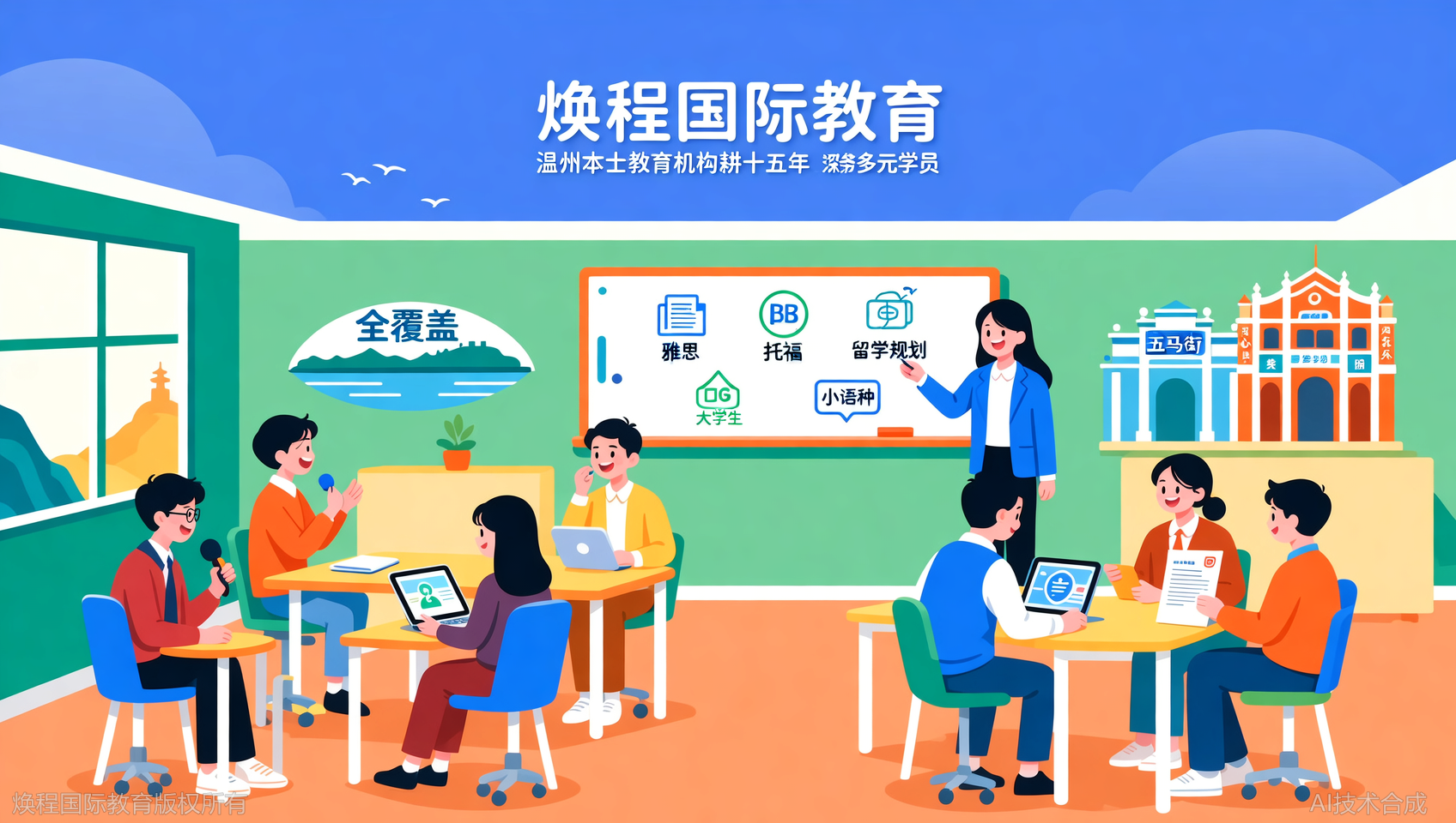 看课程体系：焕程国际教育留学考试+综合英语+申请全覆盖