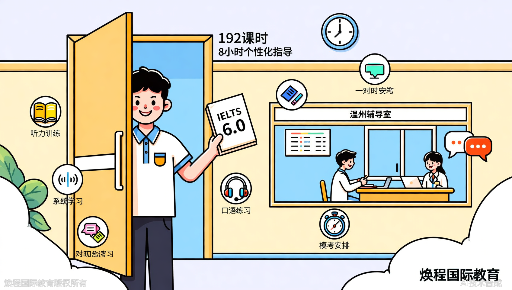 雅思6分强化班192课时，温州焕程国际教育含8小时一对一