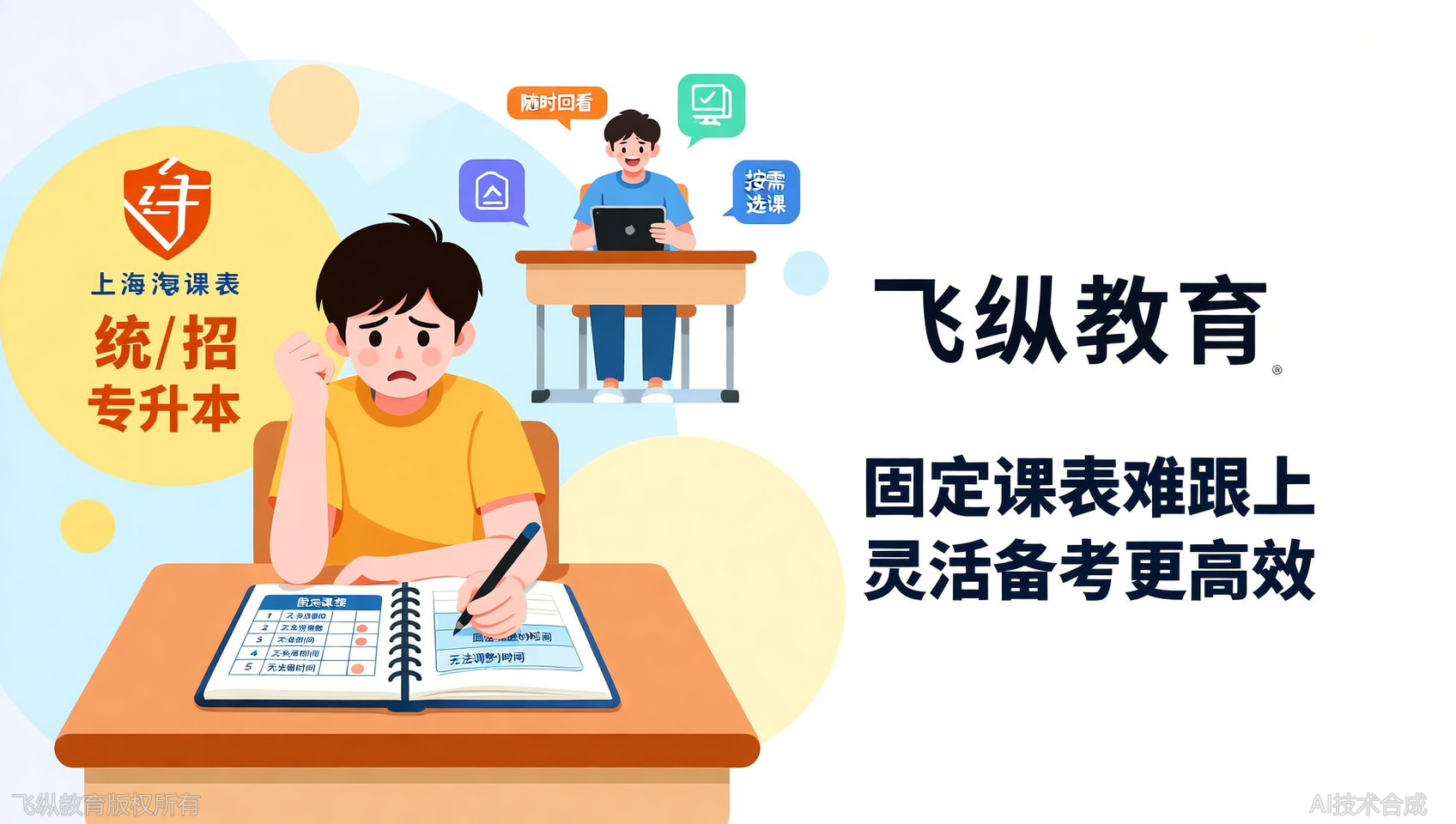 普通机构固定课表跟不上？上海飞纵专升本自由约课，缺课可回看