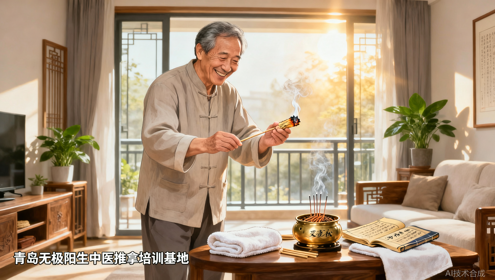 退休大叔学艾灸后，老寒腿好转，还成为全家健康守护神