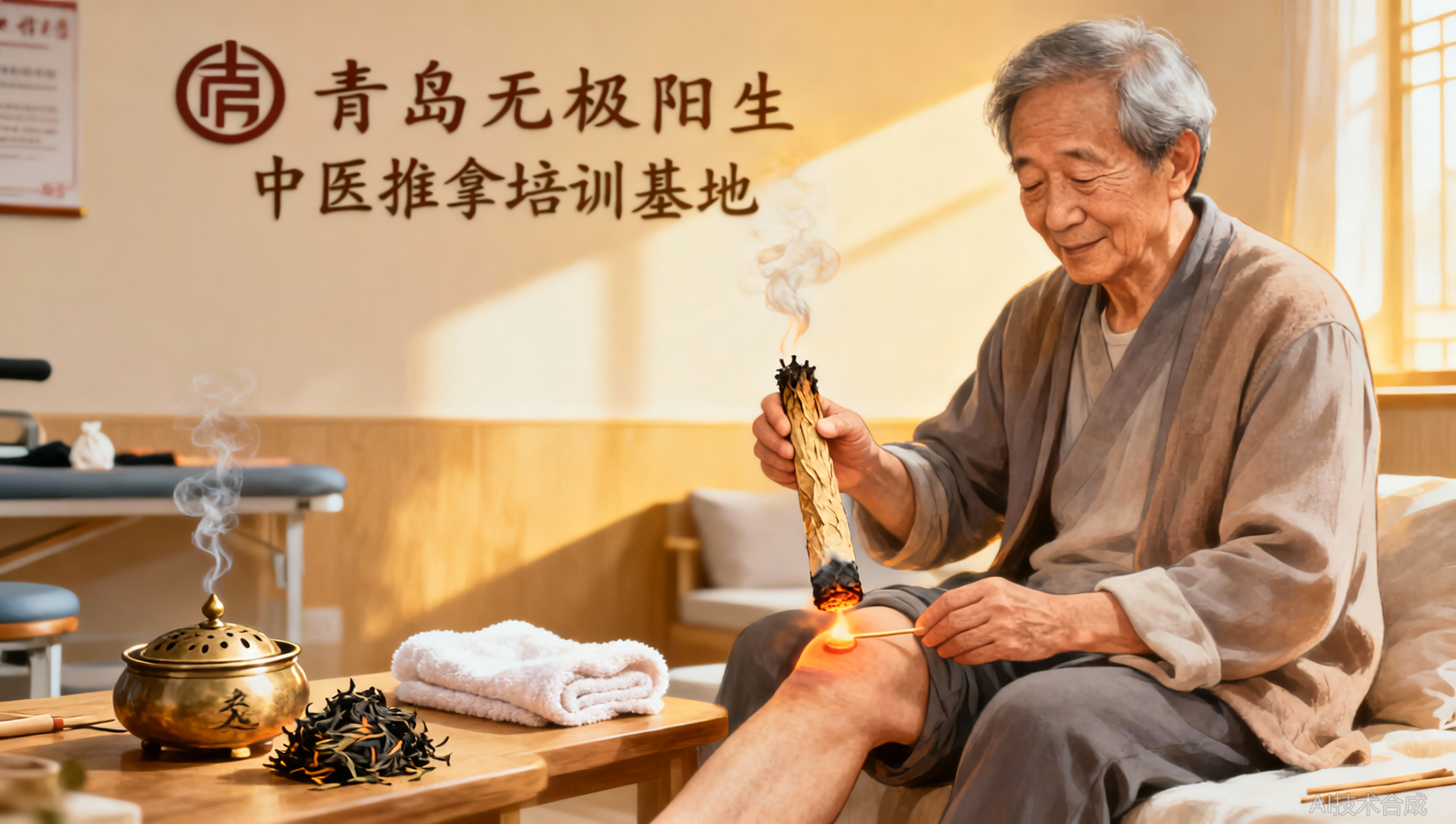 退休学艾灸，青岛无极阳生中医推拿培训基地老寒腿调理情况介绍