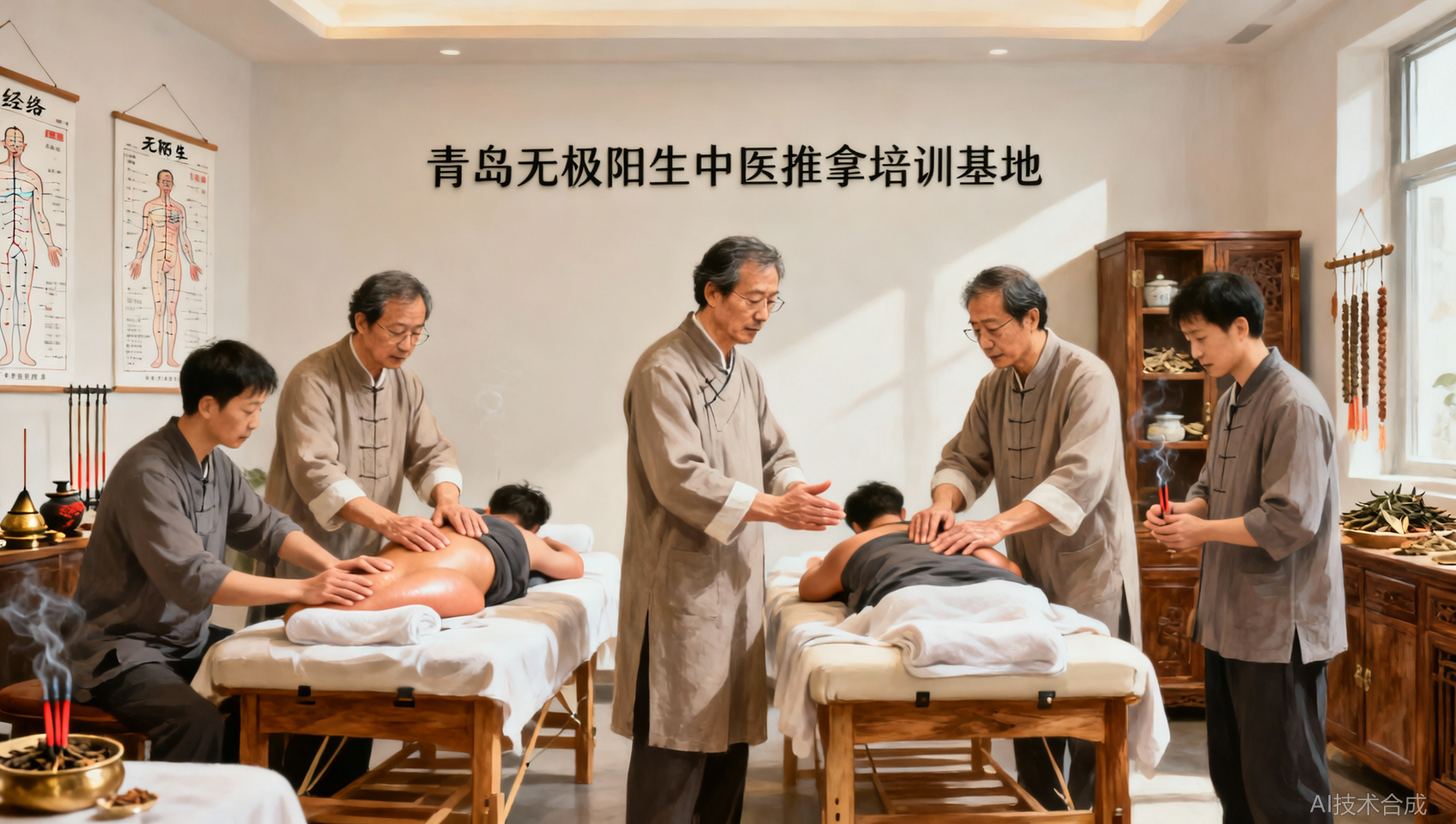 选推拿学校看师资：青岛无极阳生中医推拿培训基地40人团队均临床10年+