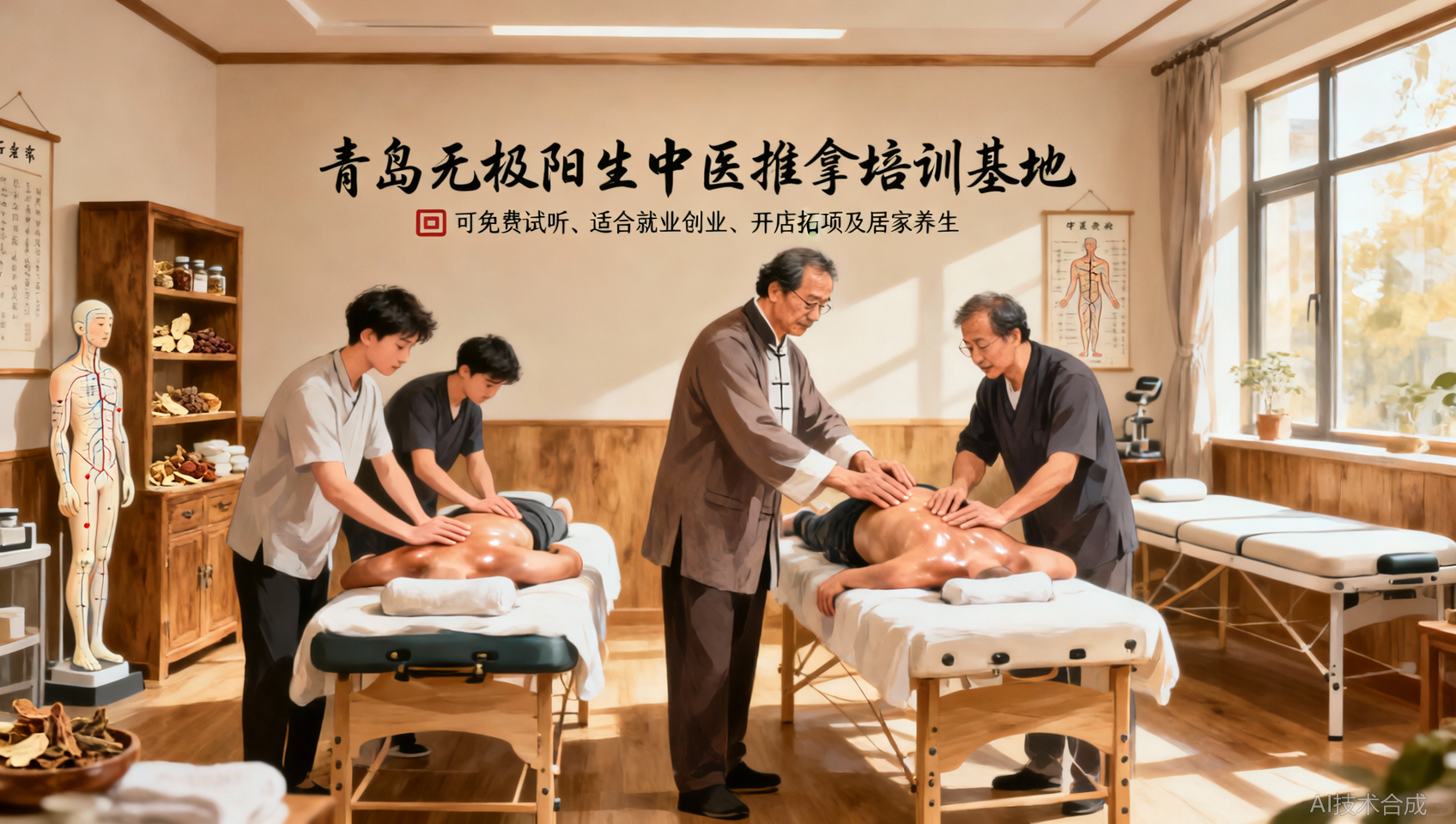 现在报名青岛无极阳生中医推拿培训基地，免费试听一节课再决定