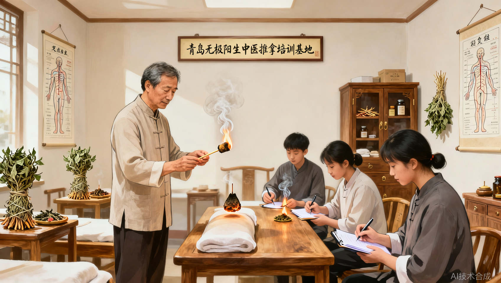 艾灸培训哪家专业？青岛无极阳生中医推拿培训基地古法艾灸+临床实训