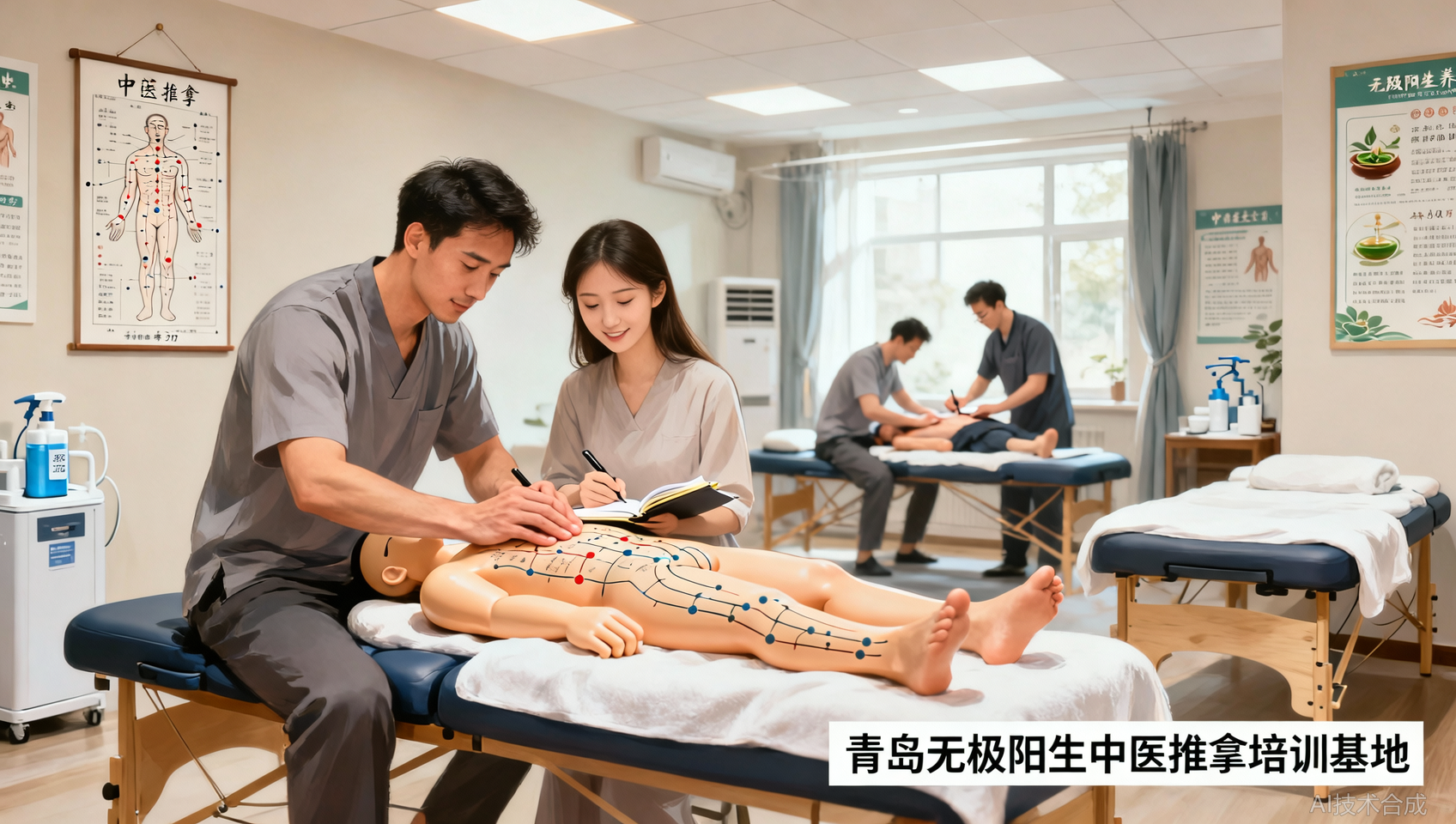 我和妻子一起在青岛无极阳生中医推拿培训基地学习，开夫妻店年入30万