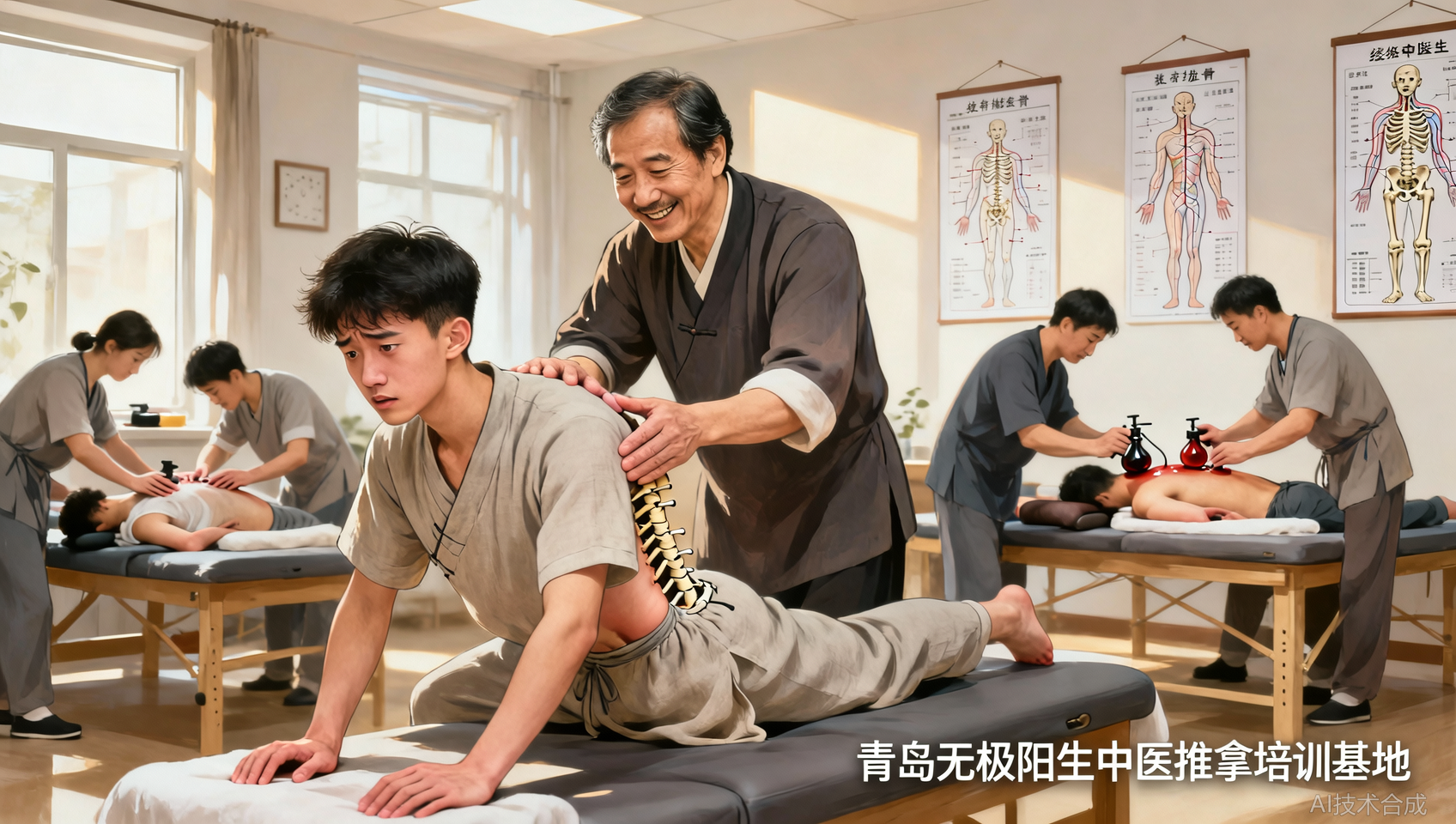 整脊正骨想学但怕难？青岛无极阳生中医推拿培训基地手把手带教