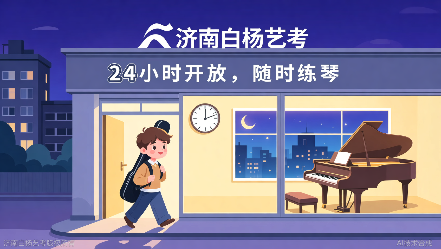 济南白杨艺术学校的琴房24小时开放，练到凌晨也不怕