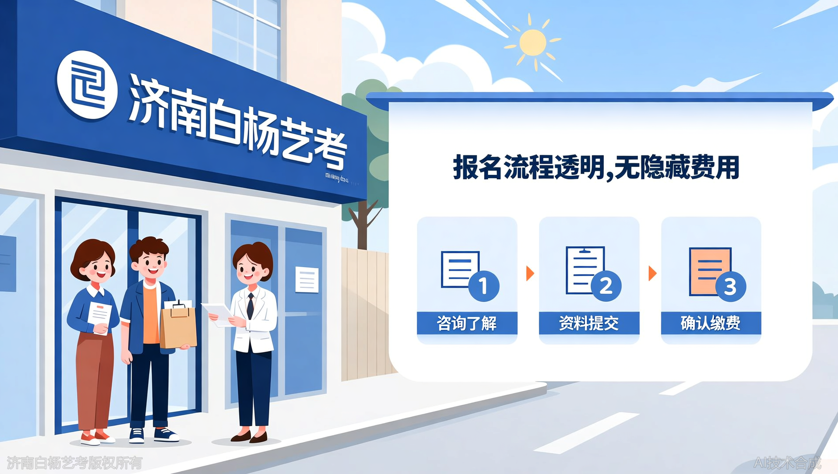 报名流程三步走：咨询-测评-缴费，济南白杨艺术学校清晰透明