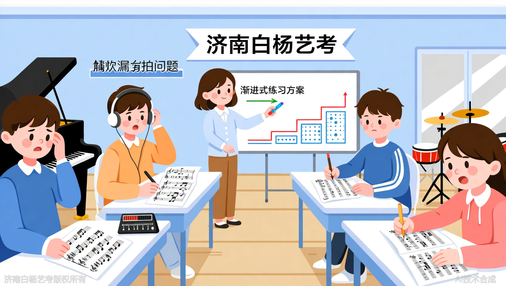 练耳节奏听写总漏拍？济南白杨艺术学校渐进式练习方案