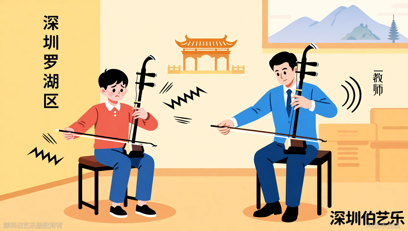 深圳罗湖区二胡零基础怕拉出&ldquo;锯木头&rdquo;声？伯艺乐音乐培训运弓技巧