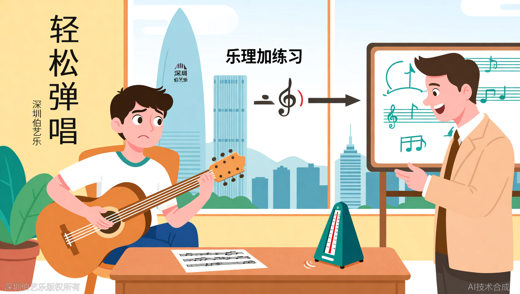 深圳南山区吉他弹唱总卡节奏？伯艺乐音乐培训乐理+练习双管齐下