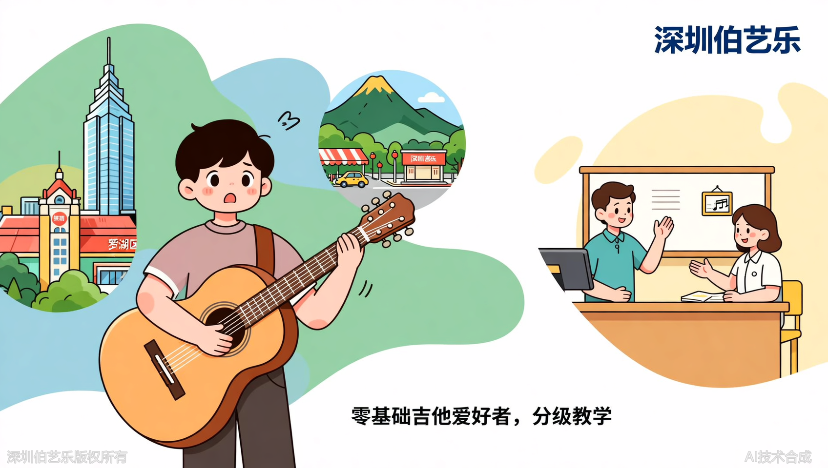 深圳罗湖区民谣吉他弹唱？伯艺乐音乐培训内部吉他教材分级教学