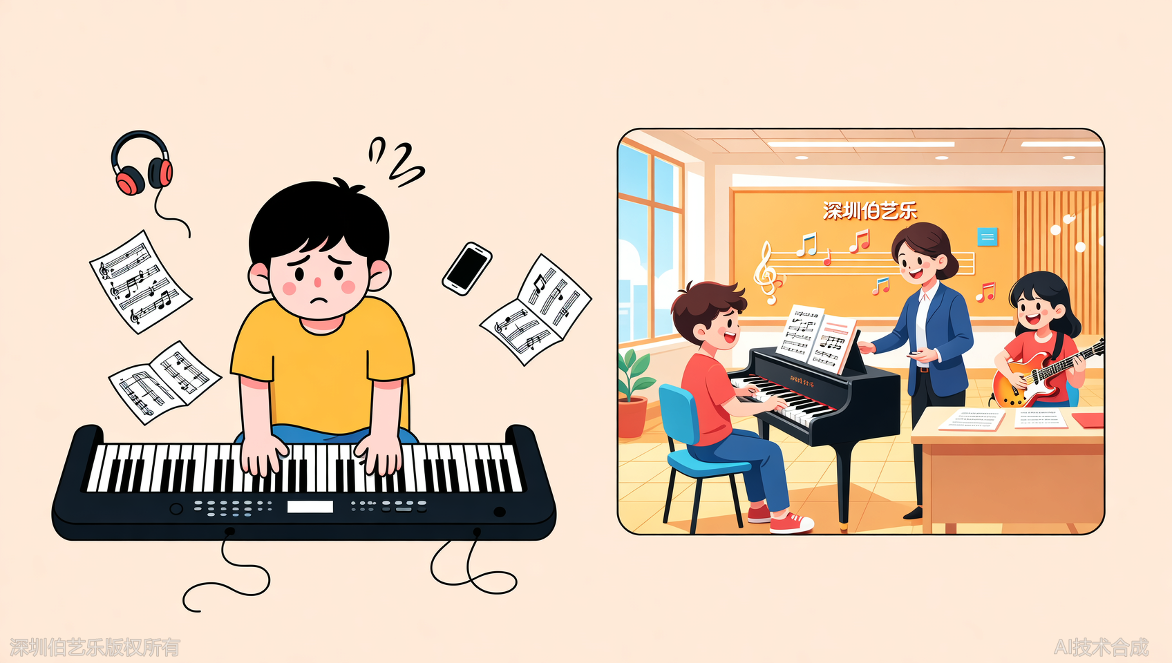 深圳龙华区流行歌曲弹奏自学难？伯艺乐音乐培训无限课时课程