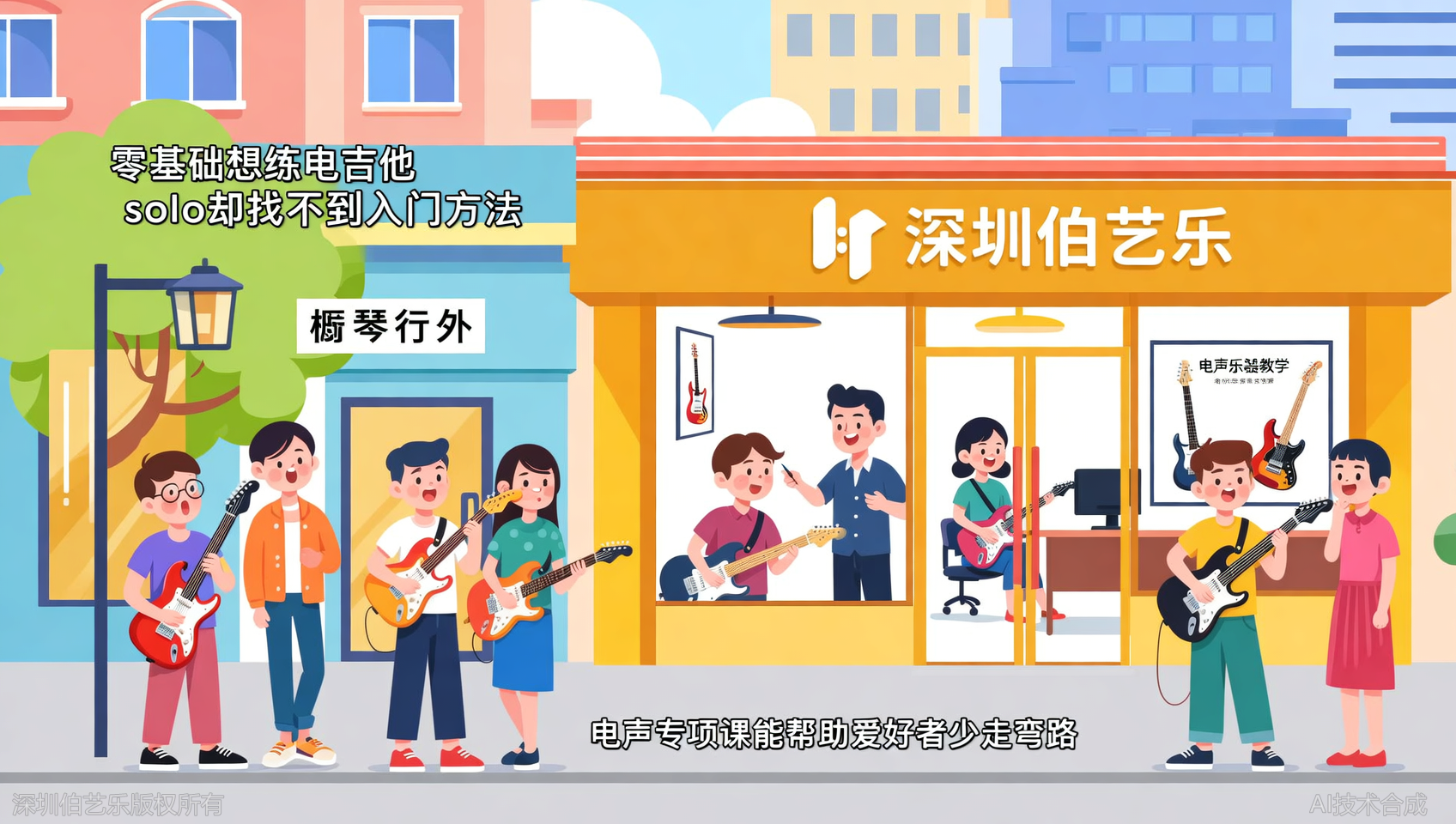 深圳罗湖区电吉他solo零基础怎么练？伯艺乐音乐培训电声乐器专项课