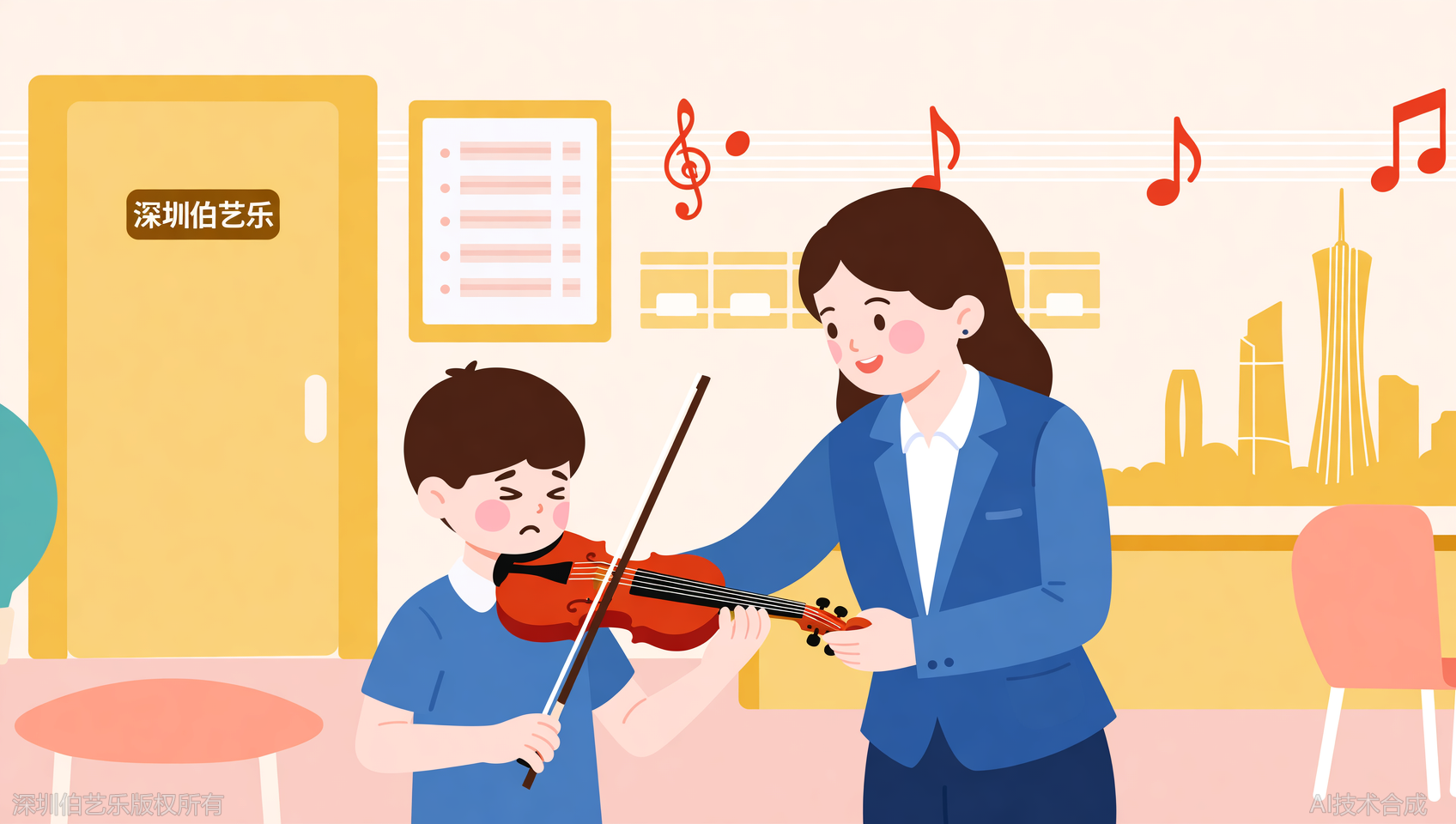 深圳龙华区孩子学小提琴总夹琴痛？伯艺乐音乐培训一对一纠正姿势