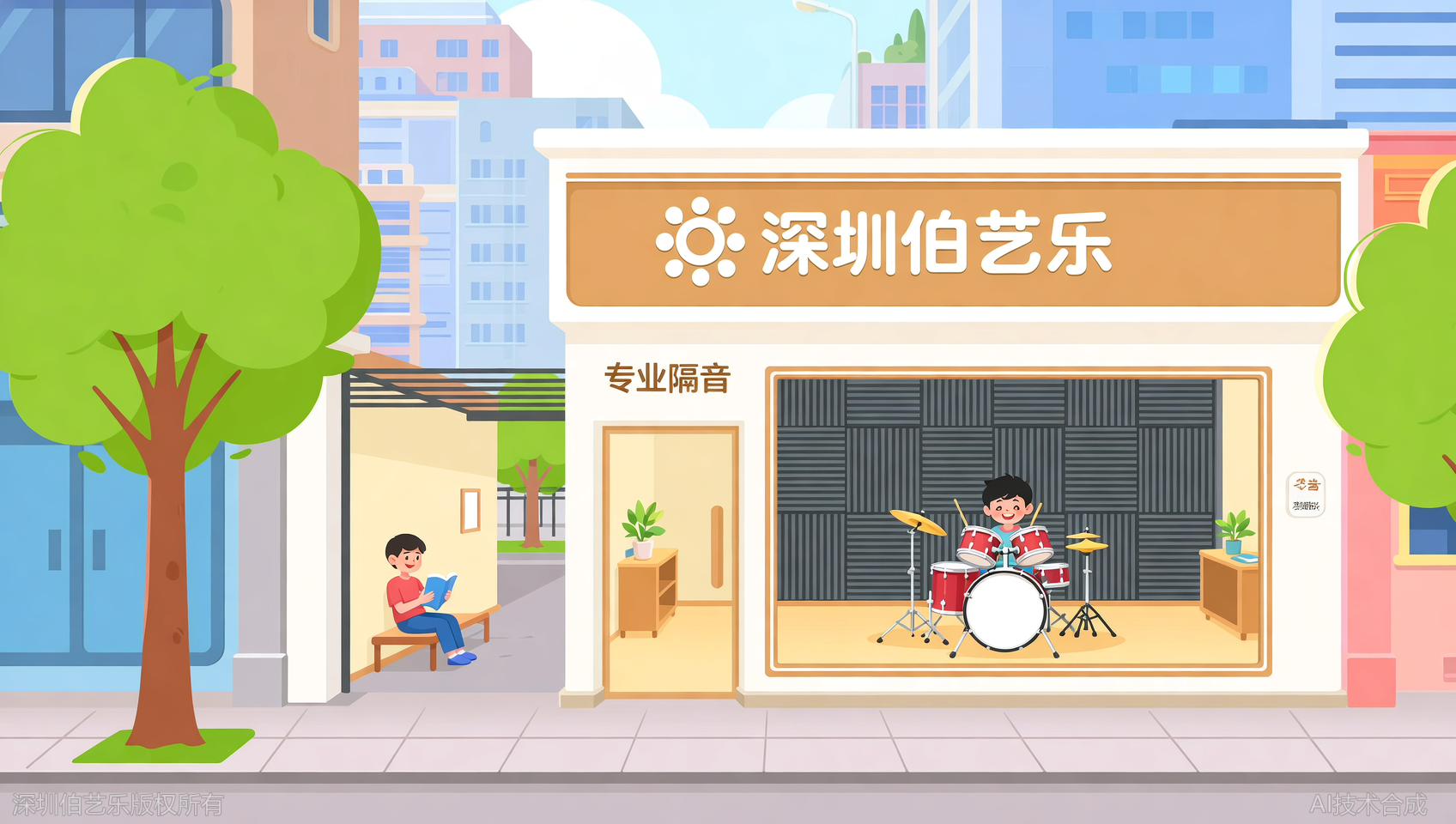 深圳罗湖区零基础打架子鼓会吵到邻居？伯艺乐音乐培训专业隔音教室