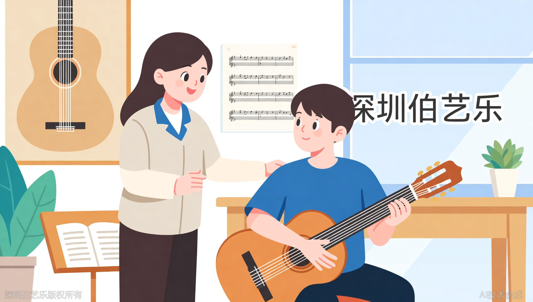 深圳宝安区古典吉他零基础能学吗？伯艺乐音乐培训教师手把手入门