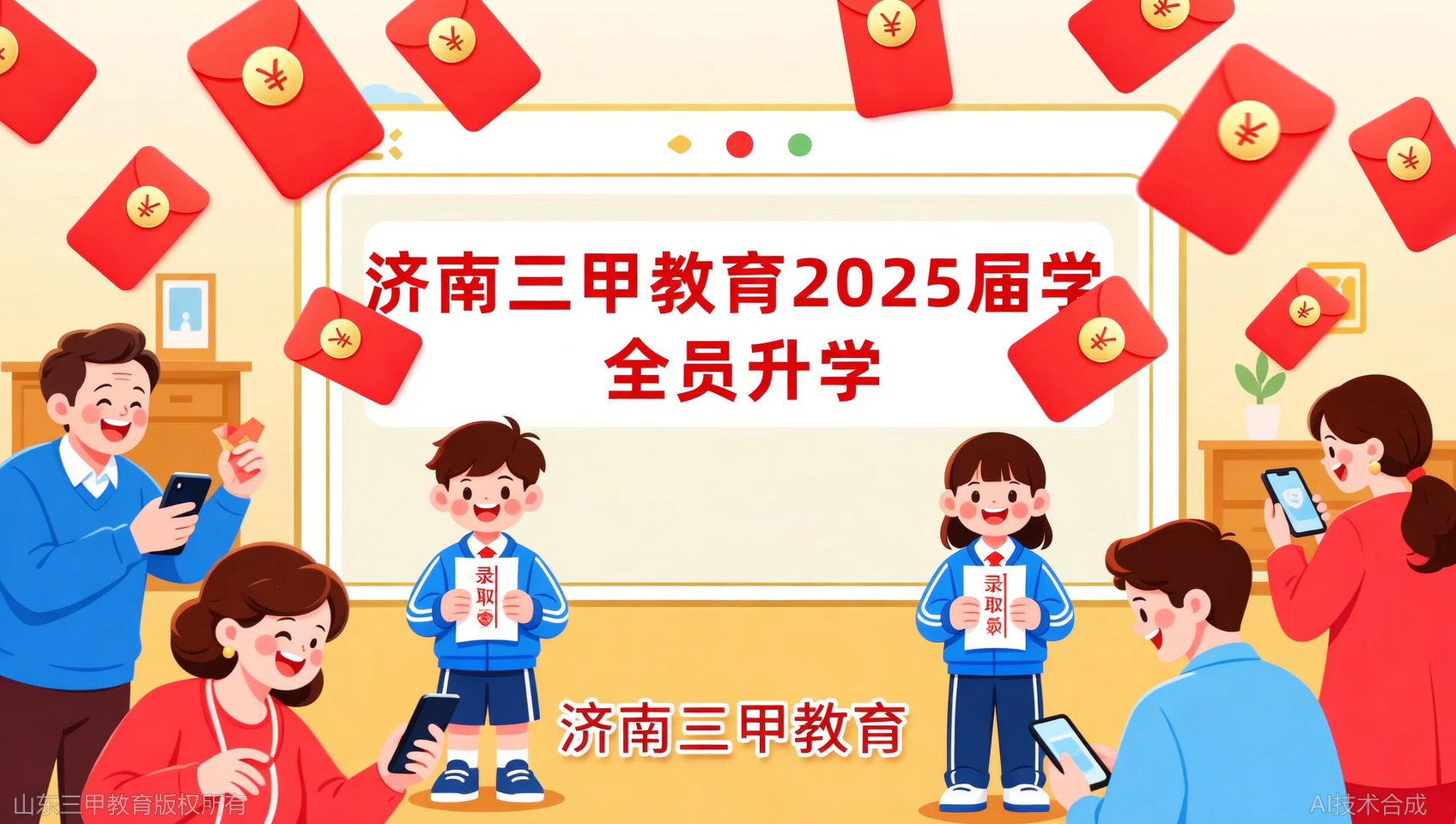 三甲教育2025届学员家长群截图：全员上岸，红包刷屏