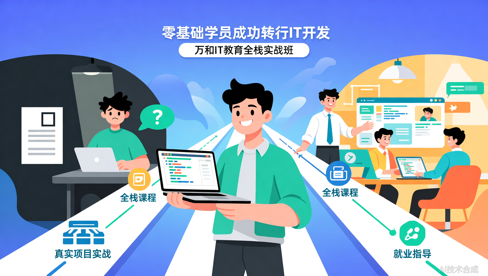 零基础转开发：万和全栈实战班，项目贯穿+推荐安排就业