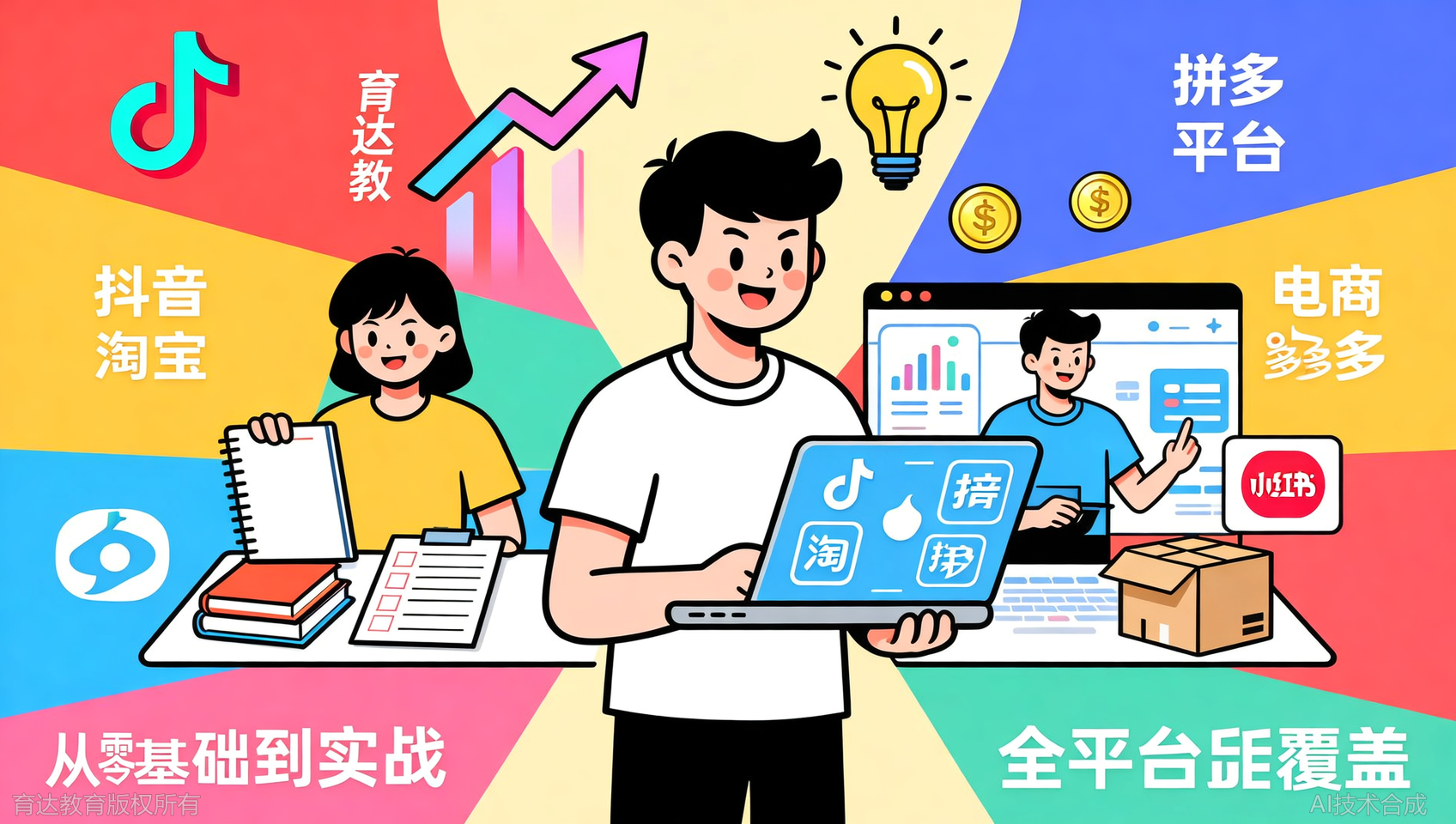 抖音/淘宝/拼多多/小红书，育达教育全平台电商培训
