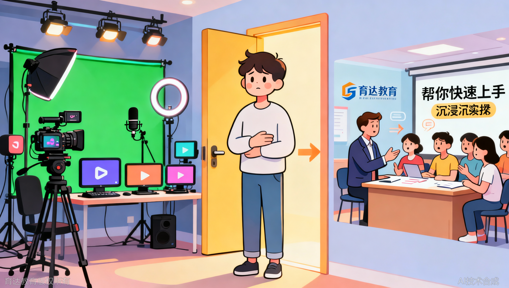 育达教育线下面授：专业直播间+设备，实战氛围拉满