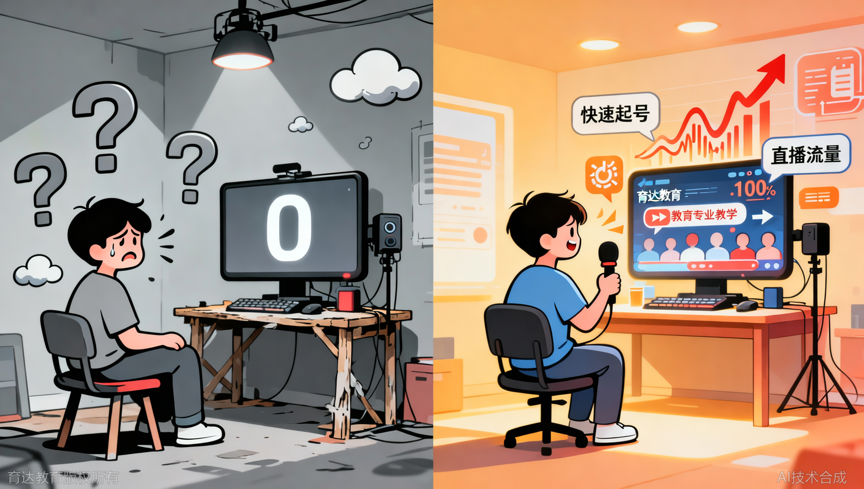 新人直播没人看？育达教育带你0粉起号、稳拿流量
