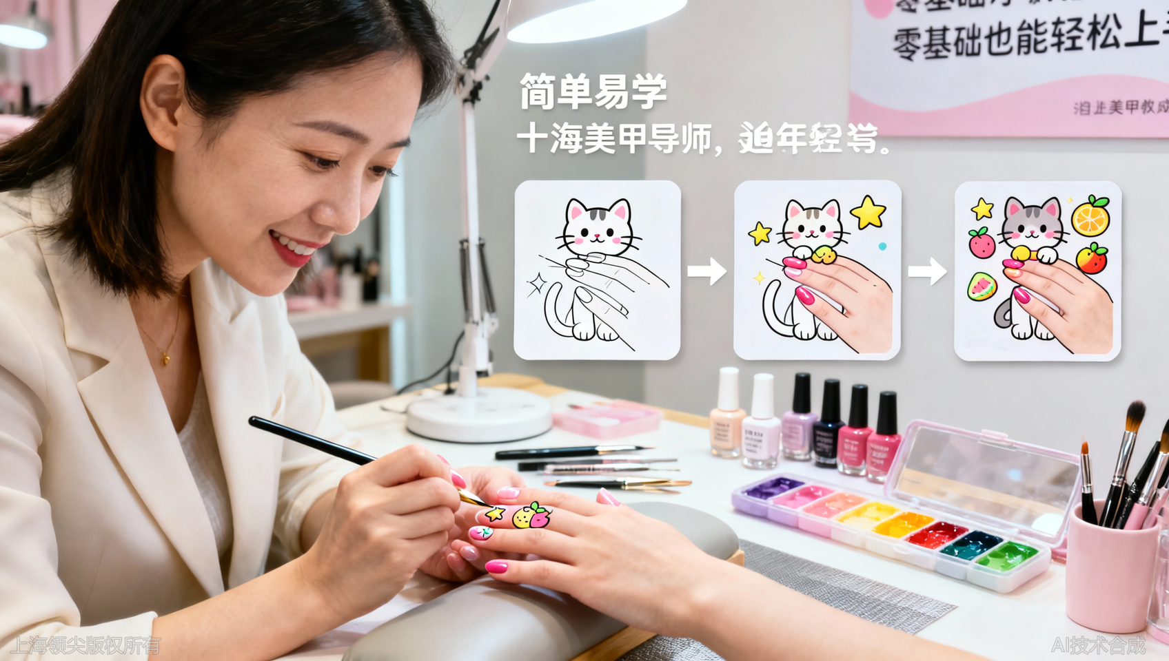 上海美甲卡通款教程：新手能快速上手的简单卡通图案