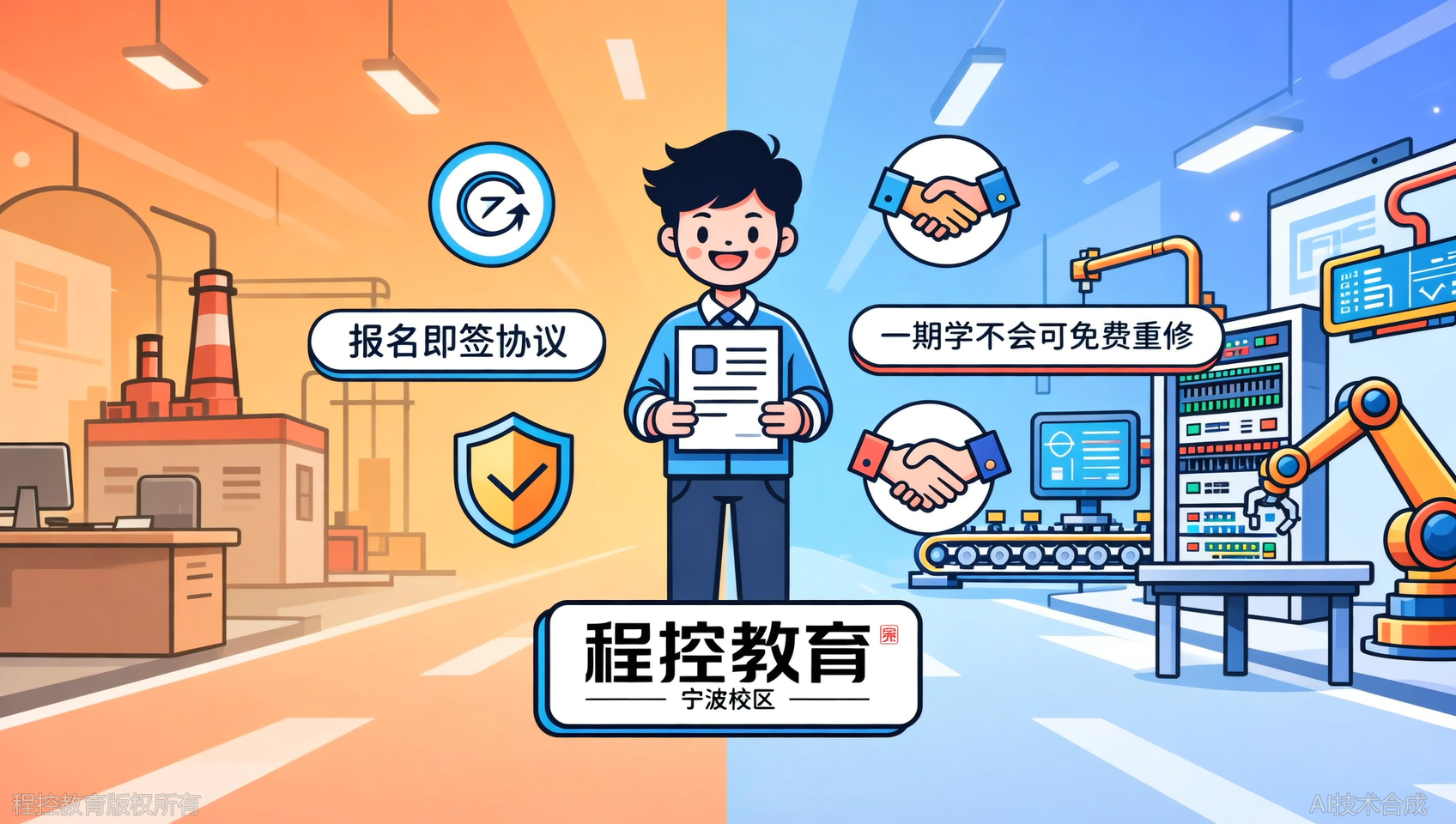 报名即签协议：一期学不会，程控教育（宁波校区）全国直营免费重修