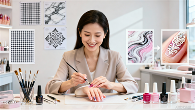 美甲彩绘课程解析：格纹 / 大理石 / 雕花