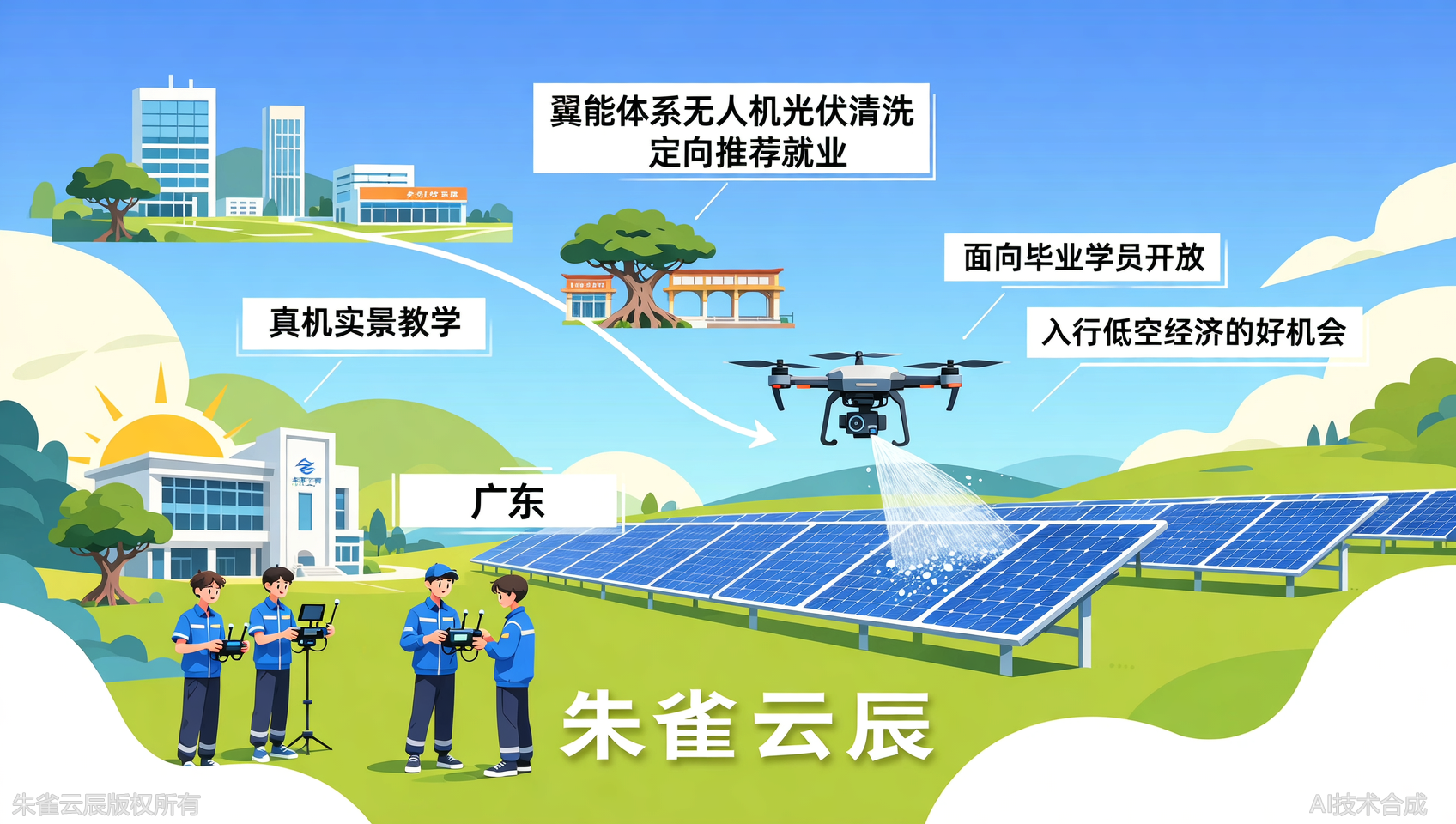 毕业学员请注意：广东朱雀云辰飞行学院无人机光伏清洗应用场景翼能新课程内测
