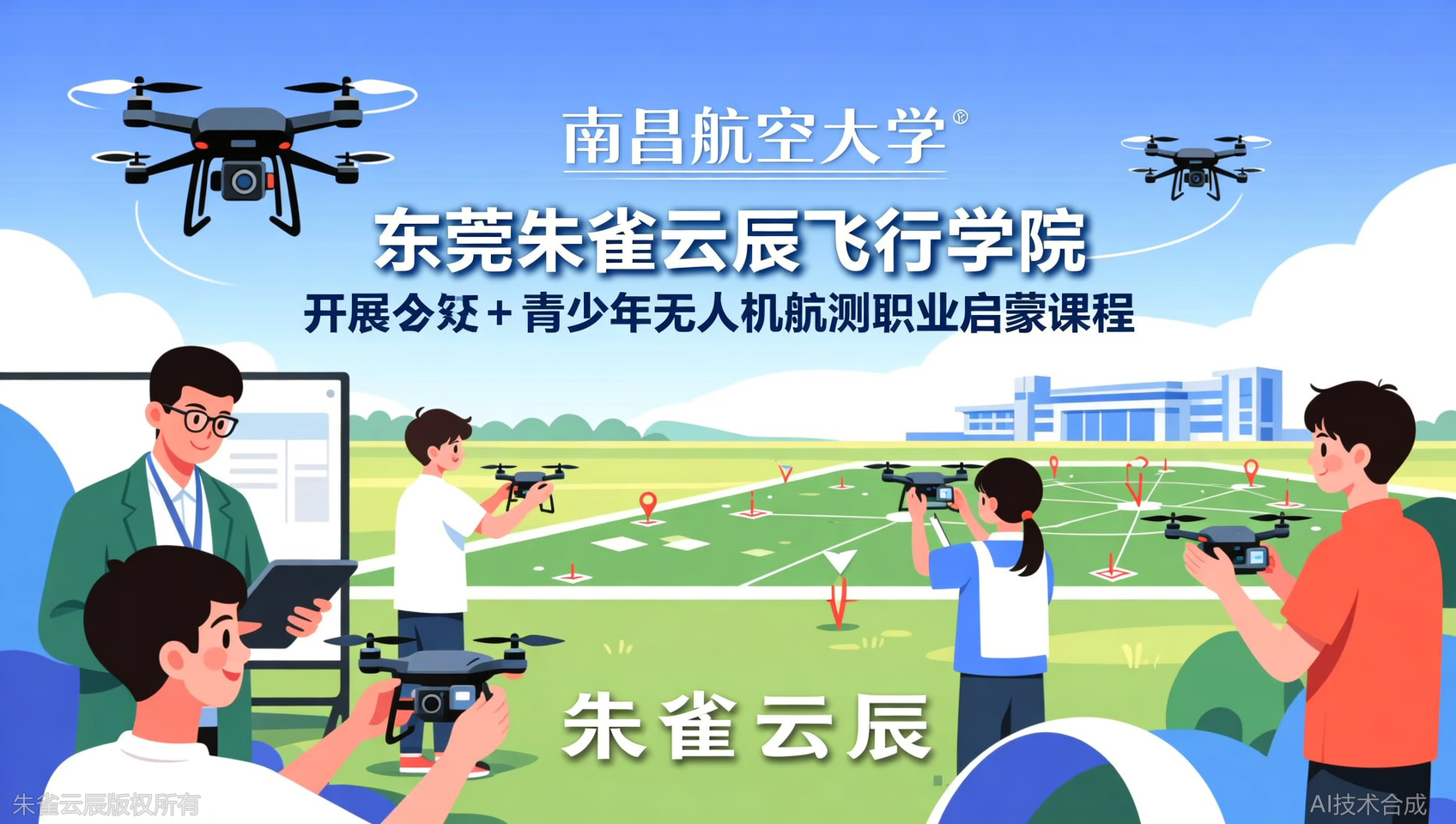 东莞朱雀云辰飞行学院携手南昌航空大学，青少年无人机测绘航测应用场景职业启蒙