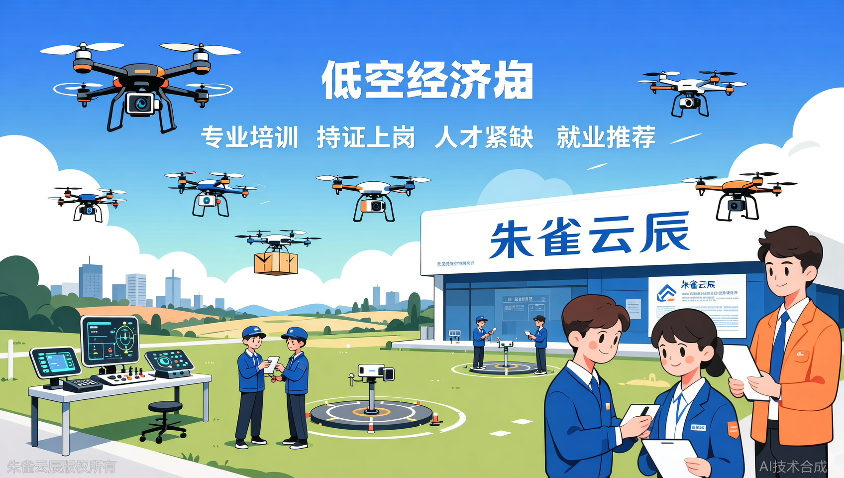 广东朱雀云辰飞行学院承诺：无人机超视距作业实训考证通过即入人才库，推荐就业