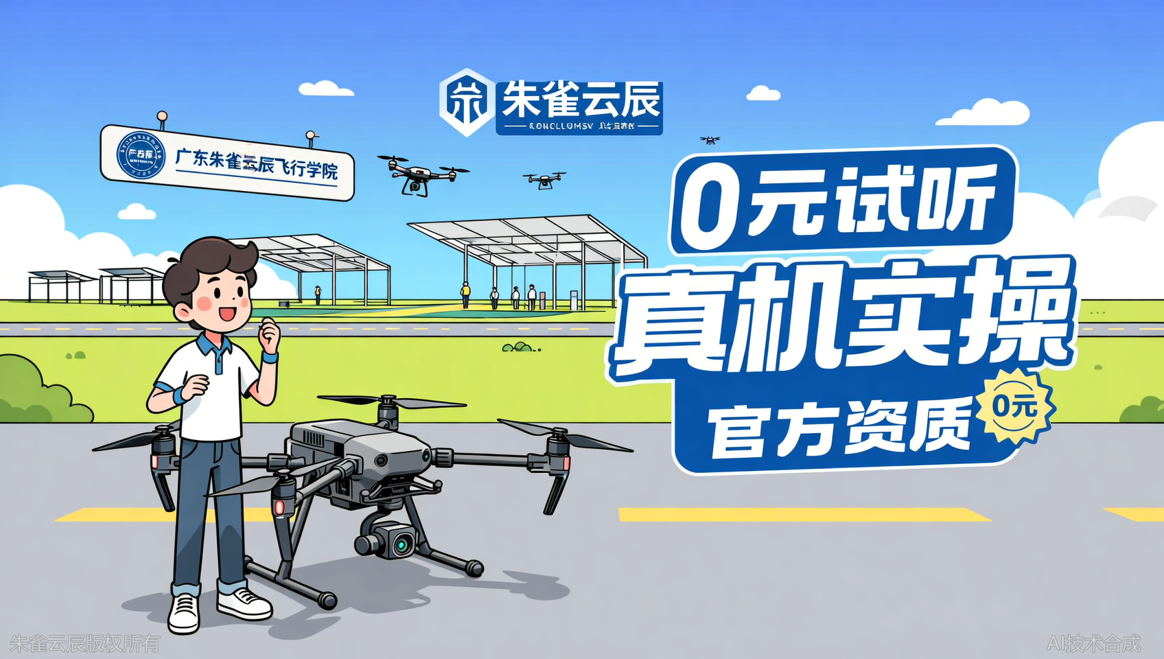 广东朱雀云辰飞行学院0元试听无人机基础操控实训，不满意不报名！