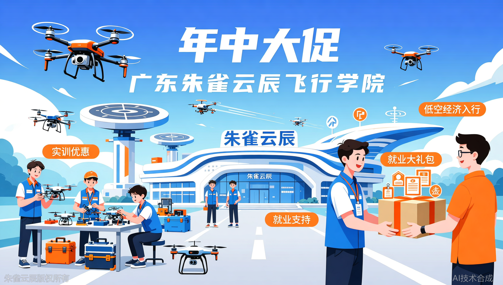 广东朱雀云辰飞行学院年中大促：无人机装调检修实训直降千元，还送就业大礼包
