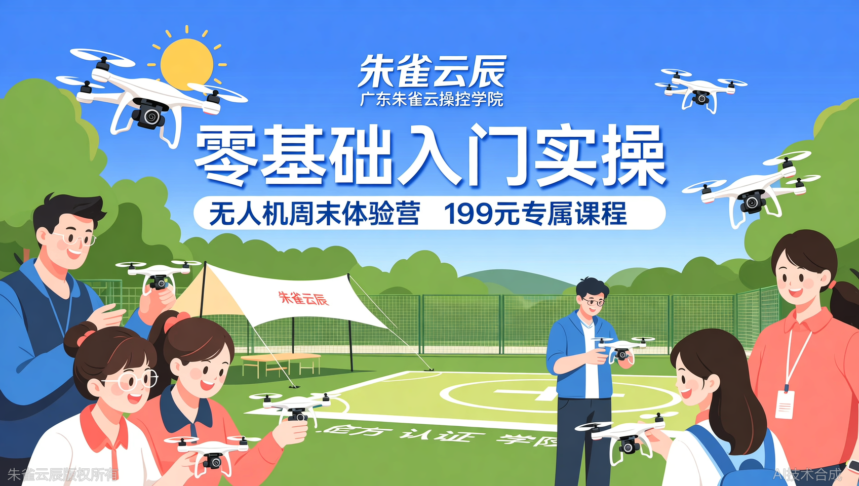 宝妈/学生专属：广东朱雀云辰飞行学院无人机基础操控实训周末体验营199元开抢