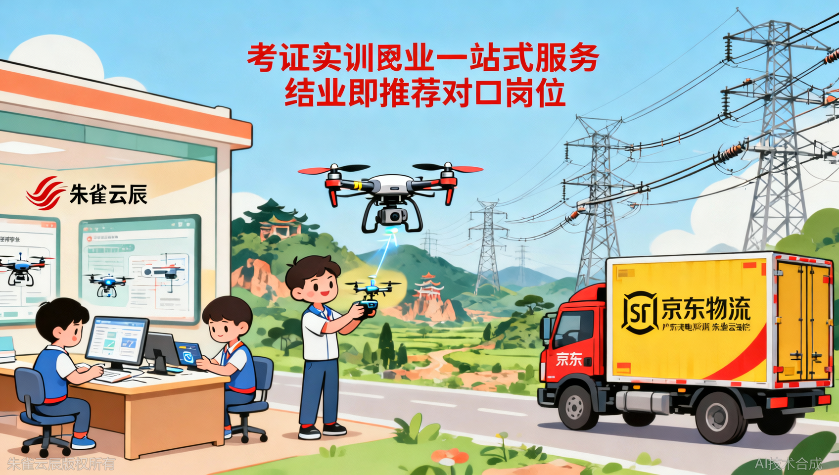 重磅：广东朱雀云辰飞行学院联合南方电网、京东物流，无人机电力巡检实训订单培养