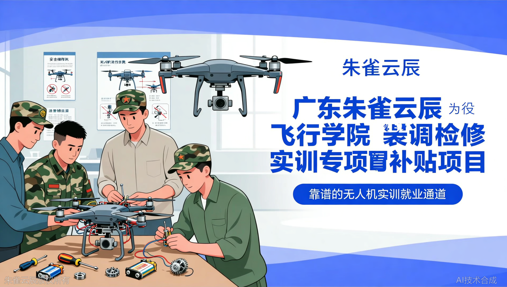广东朱雀云辰飞行学院特别福利：退役军人凭证件报无人机装调检修实训享补贴