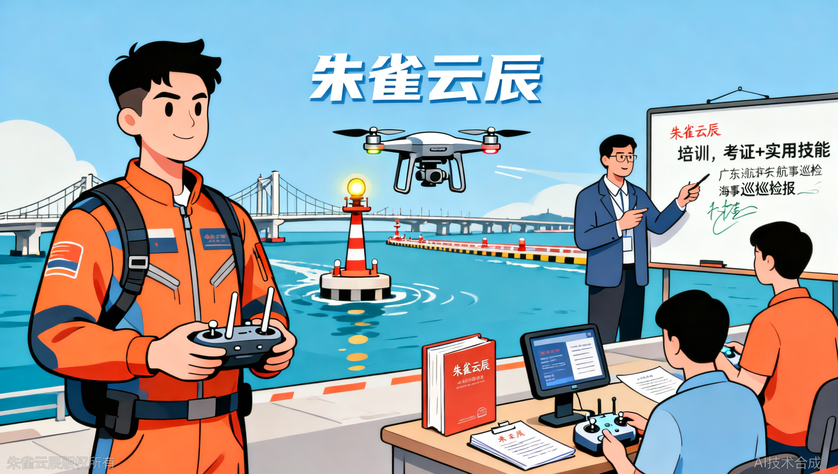除了拿证，在广东朱雀云辰飞行学院还能学到无人机海事航道巡检应用场景等硬技能