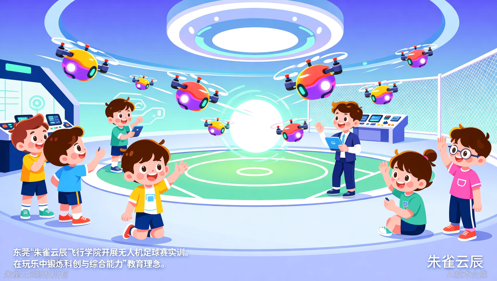 素质教育新选择：东莞朱雀云辰飞行学院青少年无人机足球赛实训，玩出团队协作