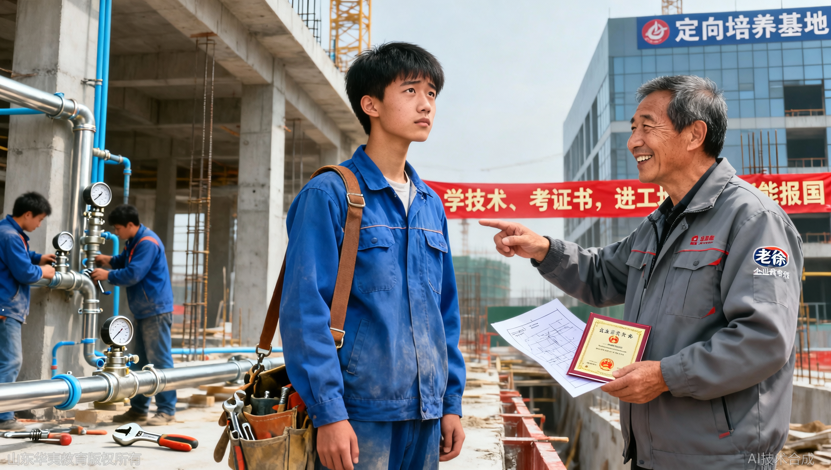 高中毕业生没工作？定向培养案例之水暖管道工培训学员入职建筑公司