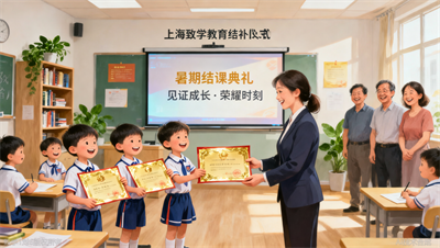 小学暑假补习班结课，上海致学教育颁发进步证书