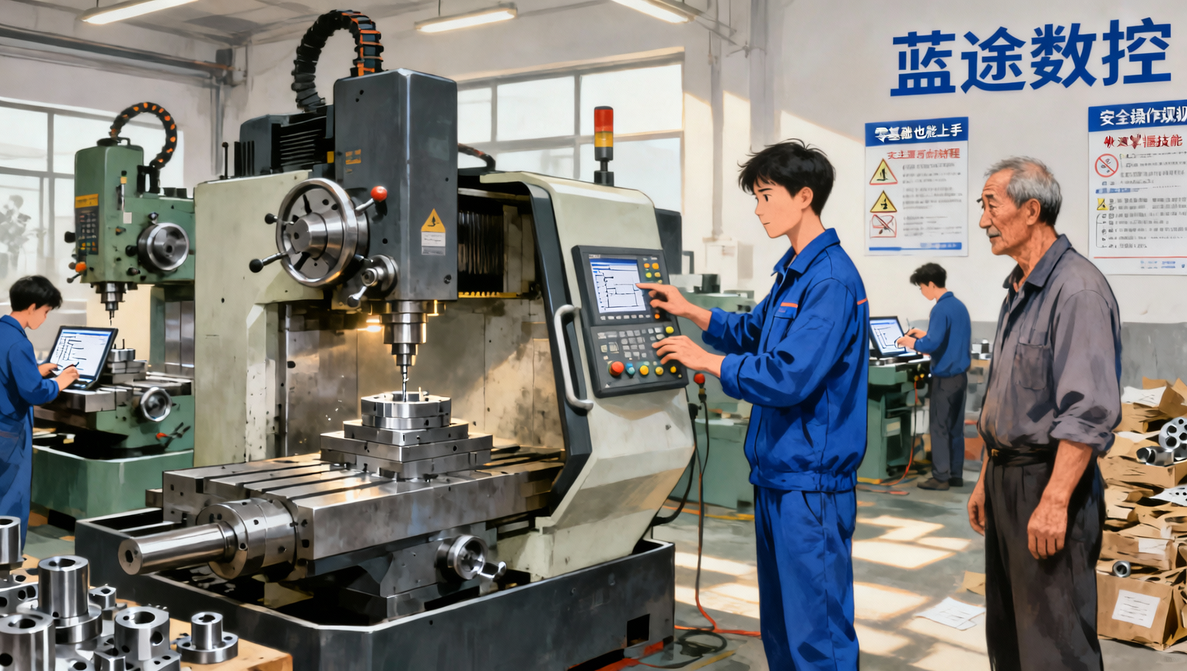CNC开机调机+车床手动编程 蓝途零基础可学 全程真机实操