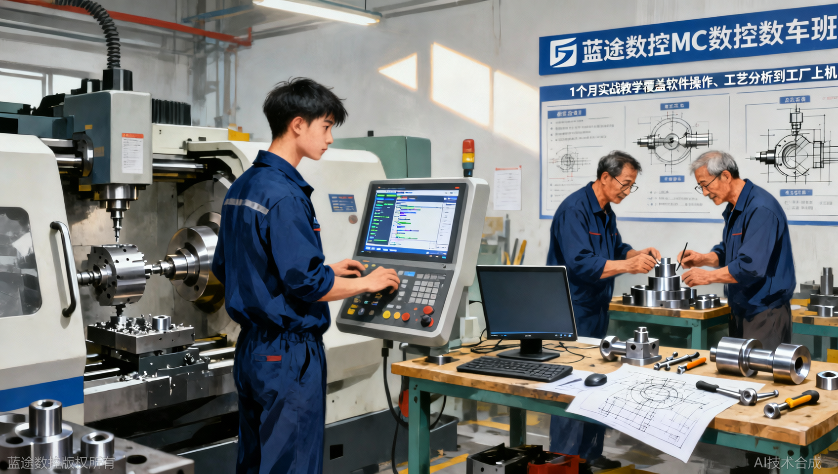 蓝途MC数控车床班 实战教学1个月 独立编程做数控车编程师