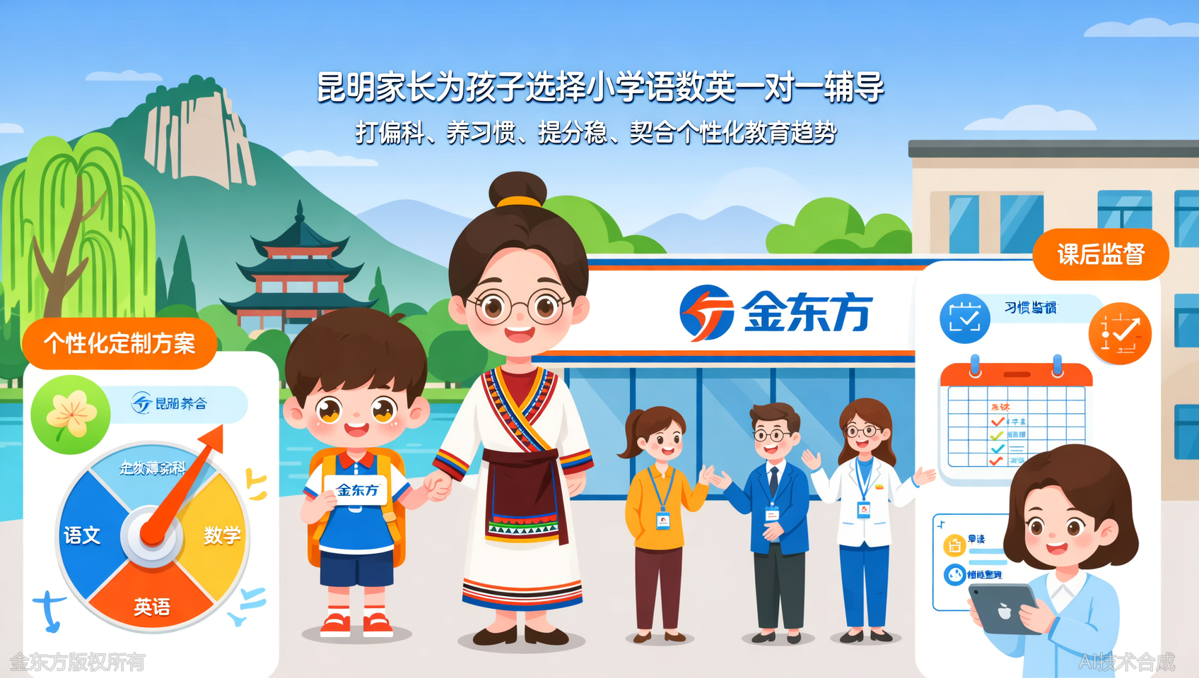 昆明小学语数英一对一辅导哪家好？金东方个性化定制提升快