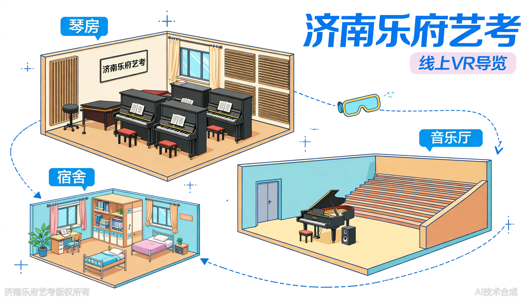 线上参观济南乐府艺考东校区，VR看琴房+宿舍+音乐厅