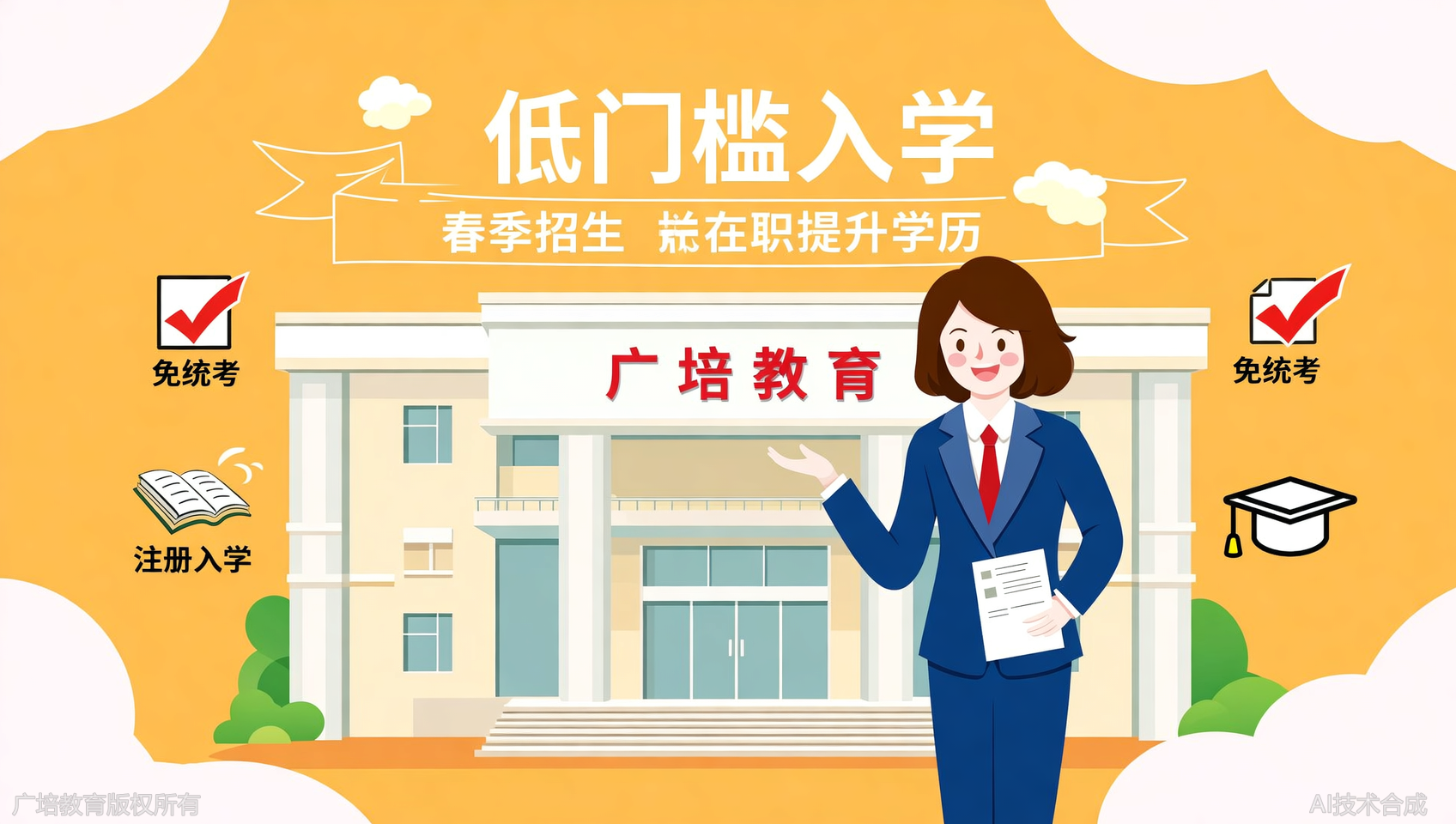 广培教育开放教育春季入学开始，免统考注册即可