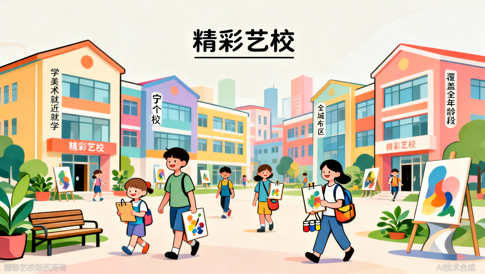 宁波精彩美术7个少儿校区+1个高考校区+1个心灵成长中心，全城覆盖，便利学画！
