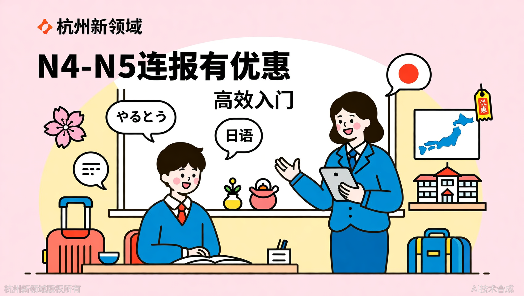 杭州新领域JLPT N4-N5连报优惠，零基础直达日常交流