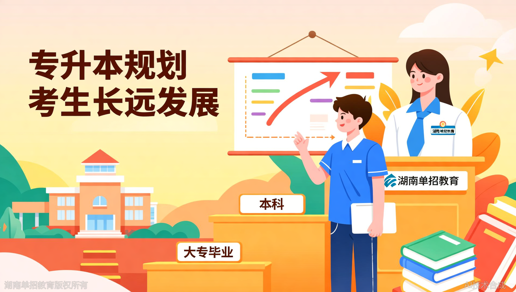 上岸大专只是开始，湖南单招教育还提供专升本规划,全程陪跑