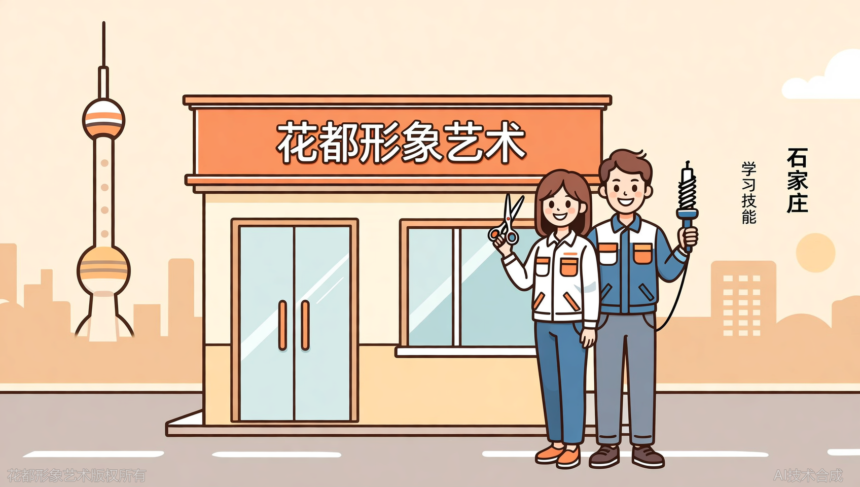 我和老公都在石家庄花都学校学过，现在一起开店